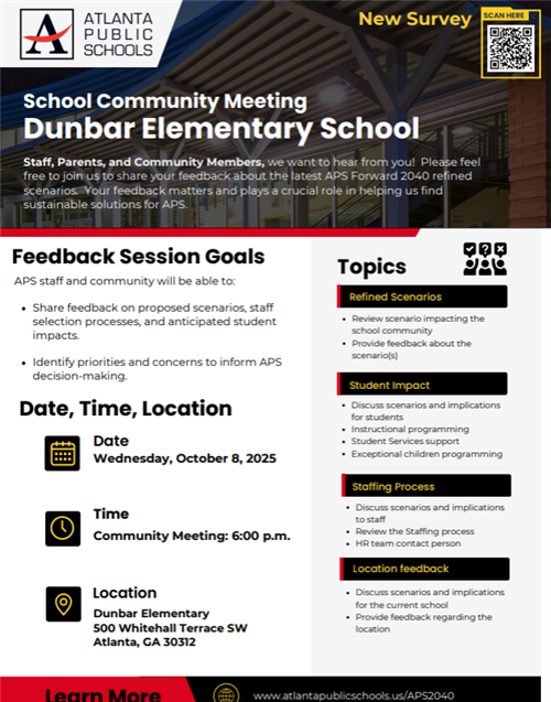Dunbar Community Meting Wednesday, October 8, 2025 6pm at Dunbar Elementary
